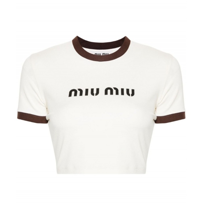 미우미우 로고 프린팅 크롭 티셔츠 MJN427SOOO133N F0304 (WH)